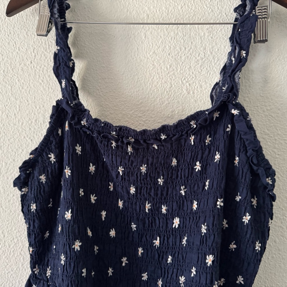 Cottagecore Ava Viv Navy White Daisy Floral Smocked Peplum Tank Top 1X Boho Chic - Picture 5 of 13